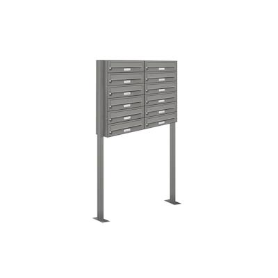 AL Briefkastensysteme 12 Fächer Premium Stand Briefkasten Anlage in RAL 9007 Aluminium Grau, Post A4, robust, wetterfest, Artikelnummer: 132P12S2P9007 Image