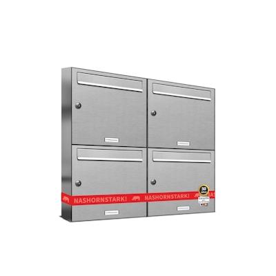 AL Briefkastensysteme 4 Fächer Premium Edelstahl Wand Briefkasten Anlage für Post A4, modern, robust und wetterfest, Artikelnummer: 331V4EA2 Image