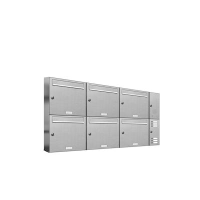 AL Briefkastensysteme 6 Fächer Premium Edelstahl Wand Briefkasten Anlage mit Klingeln, Post A4, modern, robust, wetterfest, Artikelnummer: 331T6EA3KSR Image