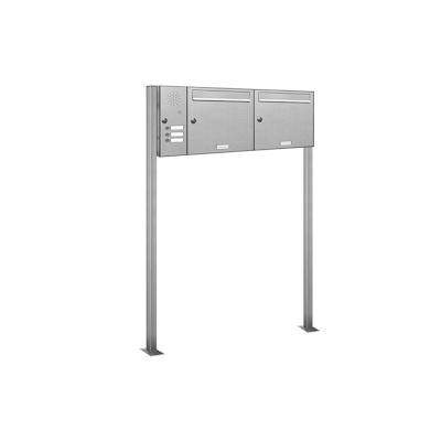 AL Briefkastensysteme 2 Fächer Premium Edelstahl Stand Briefkasten Anlage mit Klingeln, Post A4 modern, robust, wetterfest, Artikelnummer: 331V2S2K3SL Image