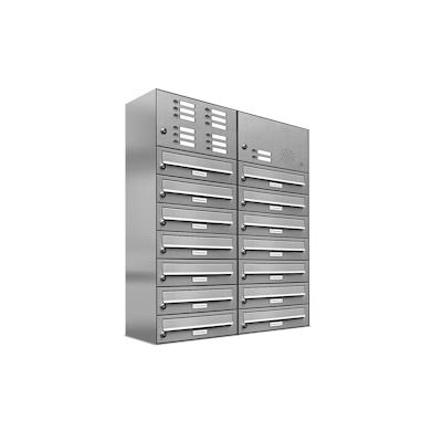 AL Briefkastensysteme 14 Fächer Premium Edelstahl Wand Briefkasten Anlage mit Klingeln, Post A4, modern, robust, wetterfest, Artikelnummer 132T14EA2KS Image