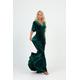Maid Of Honor Dress, Velvet Bridesmaid A Line Maxi Flare Sleeve Dress Dark Green
