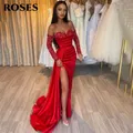 ROSES-Robe de soirée longue rouge à paillettes robe de nuit vintage à haute fente robe de