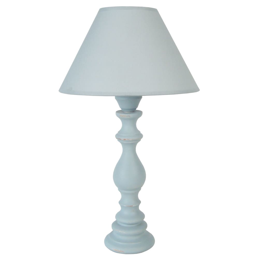 Lampe à poser bois H43cm bleu;Abat-jour: gris
