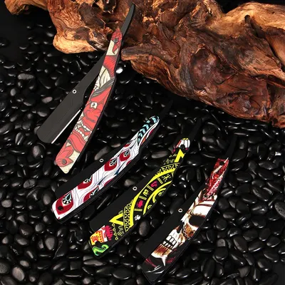 Professional Men Manual Shaver Skull Pattern Stainless Steel Barber Eyebrow Knife Safety Razor for