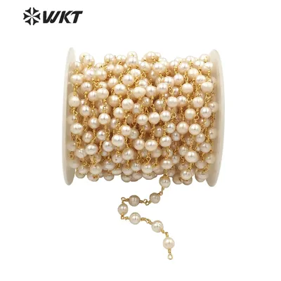 WT-RBC032 WKT New Fashion Natural Freshwater Pearl Rosary Chain In High Quality Gold Color