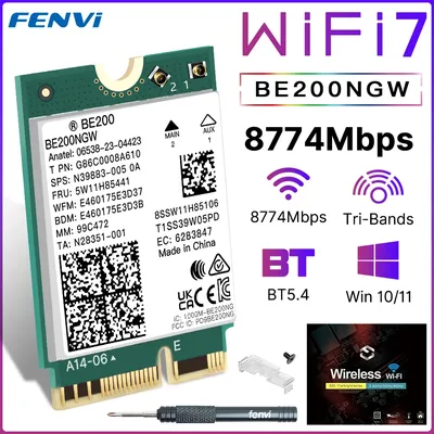 FENVI BE200 WiFi 7 Card BE200NGW For Bluetooth 5.4 Tri Band 2.4G/5G/6GHz M.2 Wireless Network