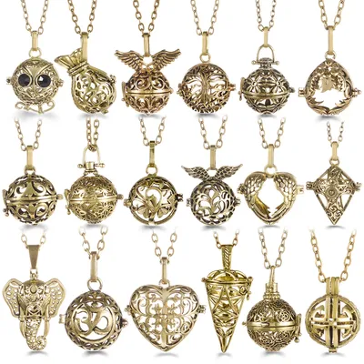 Mexico Chime Music Angel Ball Tree of Life Bronze Cage Necklace Aromatherapy Essential Oil Diffuser Caller Pendant Accessories