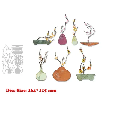 New Arrival Ikebana Metal Cutting Dies For 2022 Scrapbooking Wintersweet Branch with Flowerpot
