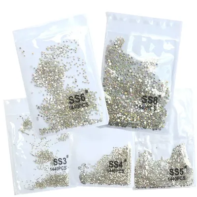 Top Gillter SS3-SS8 1440pcs Crystal AB gold 3D Non Hotfix FlatBack Strass Sewing &Fabric Garment Nail Art Rhinestone decorations