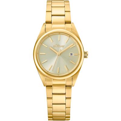Quarzuhr S.OLIVER, gold (goldfarben), Armbanduhren, Damen, Armbanduhr, Damenuhr, Datum, analog, Edelstahlarmband Image