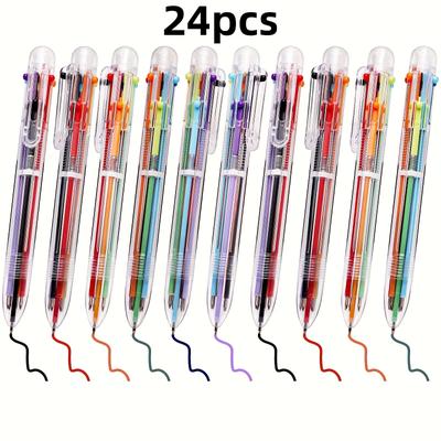 TEMU 12/24pcs 0.5mm 6-in-1 Multicolor Ballpoint Pen: 6 Transparent Ballpoint Pens For Office, School & Gifts Image