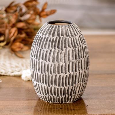 'Modern Textured Ceramic Vase Hand-Painted in Guatemala'