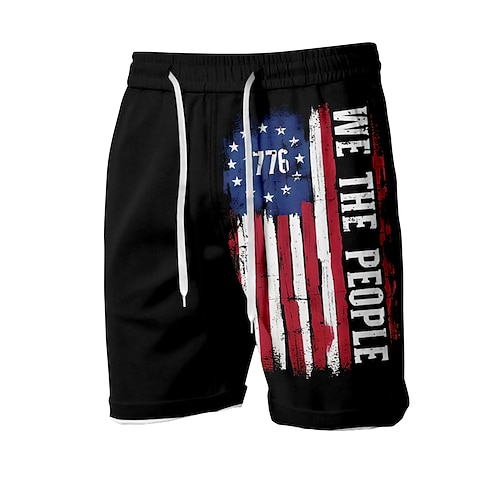Herren Flagge Buchstabe Amerikanische Flagge Badehosen Badeshorts Boardshorts Mittlere Taille Mode Streetwear Designer Lässig Täglich Ferien Tasche Kordelzug Elastischer Bund Designer Bekleidung Image
