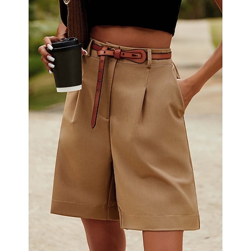Damen Bermudashorts Shorts Alltagstauglich Kurz Einfach Seitentaschen Atmungsaktivität Bequem Mikroelastisch Wochenende Weiß Rosa Kamel Grün Sommer Normale Passform Image