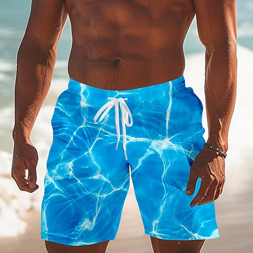 Herren Optische Täuschung Geometrisches Muster Wellen Boardshorts Badeshorts Shorts Mittlere Taille Mode Streetwear Designer Lässig Täglich Ferien Kordelzug Tasche Elastischer Bund Designer Bekleidung Image