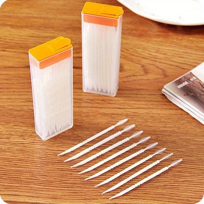 120pcs Double-headed Dental Brush Teeth Sticks Floss Pick Toothpick Tooth Clean Oral Care Interdental Brush Food Grade Pp