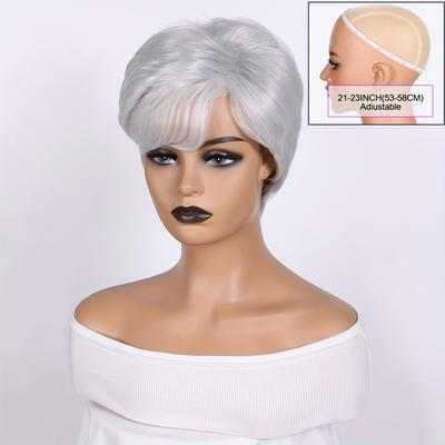 8 Inch Pixie Cut Wig For Women, Heat Resistant Fiber, Basic Straight Hair, Female Short Style, Rose Net Everyday And Party Wear High-temperature Synthetic Wig