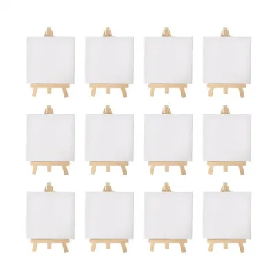 12pcs Artists 5 inch Mini Easel +3 inch x3 inch Mini Canvas Set Painting Kids Craft DIY Drawing Small Table Easel for School