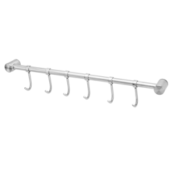 Intirilife Hängeleiste für die Küche aus Edelstahl mit 6 Haken zum Bohren - 35.8 x 3.4 x 2.2 cm Küchen Reling Hakenleiste Küchenstange Wandhalterung Image