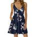 BONIXOOM Dresses for Women 2024 Casual Spring Fashion savings Pull-On V-Neck Mini Sheath Summer Dresses Clearance Navy Size S