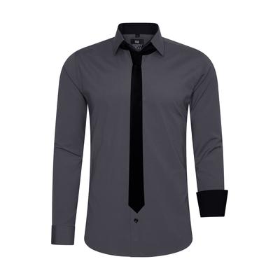 Langarmhemd RUSTY NEAL, Herren, Gr. L, EURO-Größen, grau (anthrazit), 60% Baumwolle, 37% Polyester, 3% Elasthan, unifarben, casual, Langarm, Hemden, mit Krawatte Image