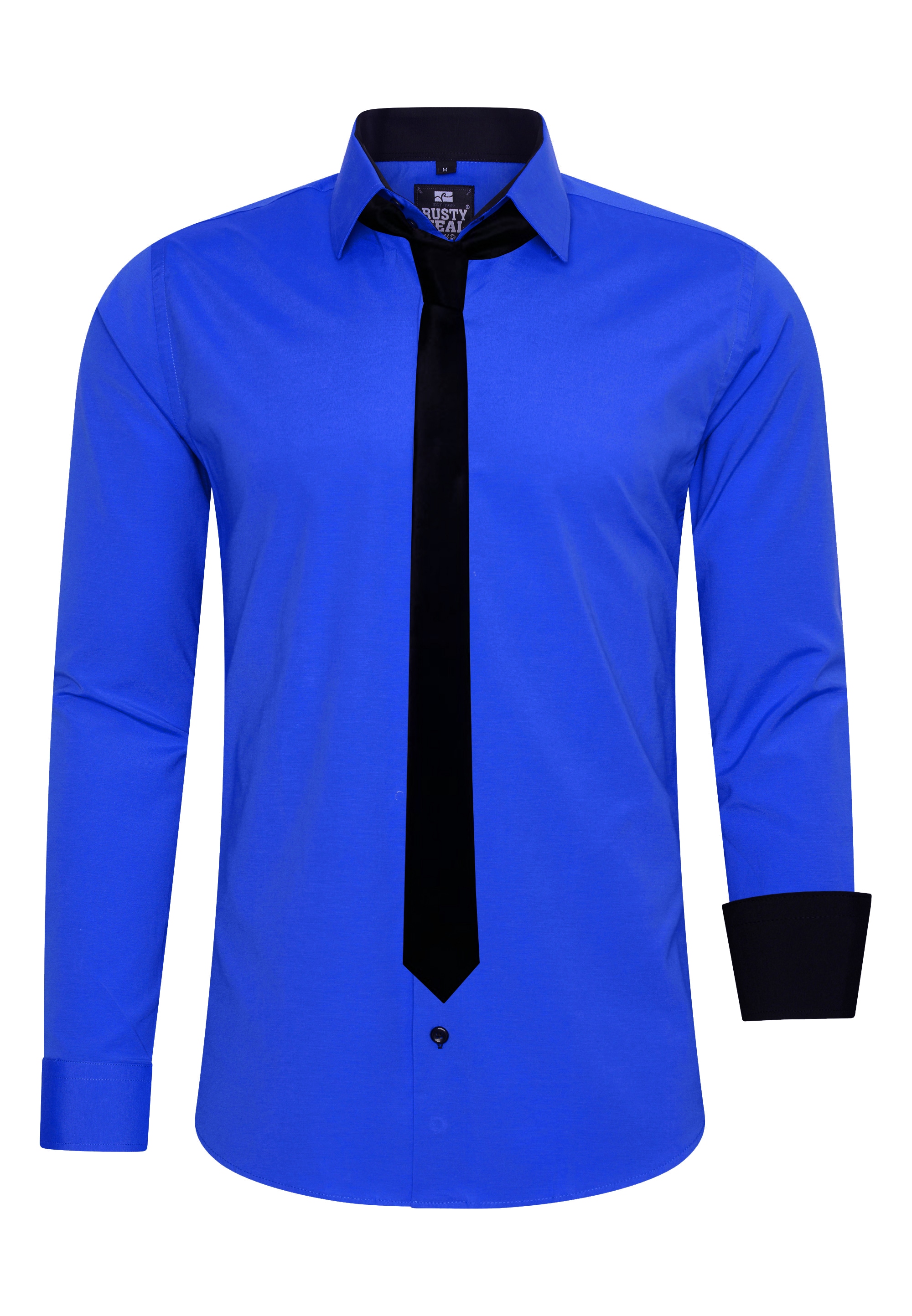 Langarmhemd RUSTY NEAL, Herren, Gr. M, EURO-Größen, blau, 60% Baumwolle, 37% Polyester, 3% Elasthan, unifarben, Hemden, mit Krawatte