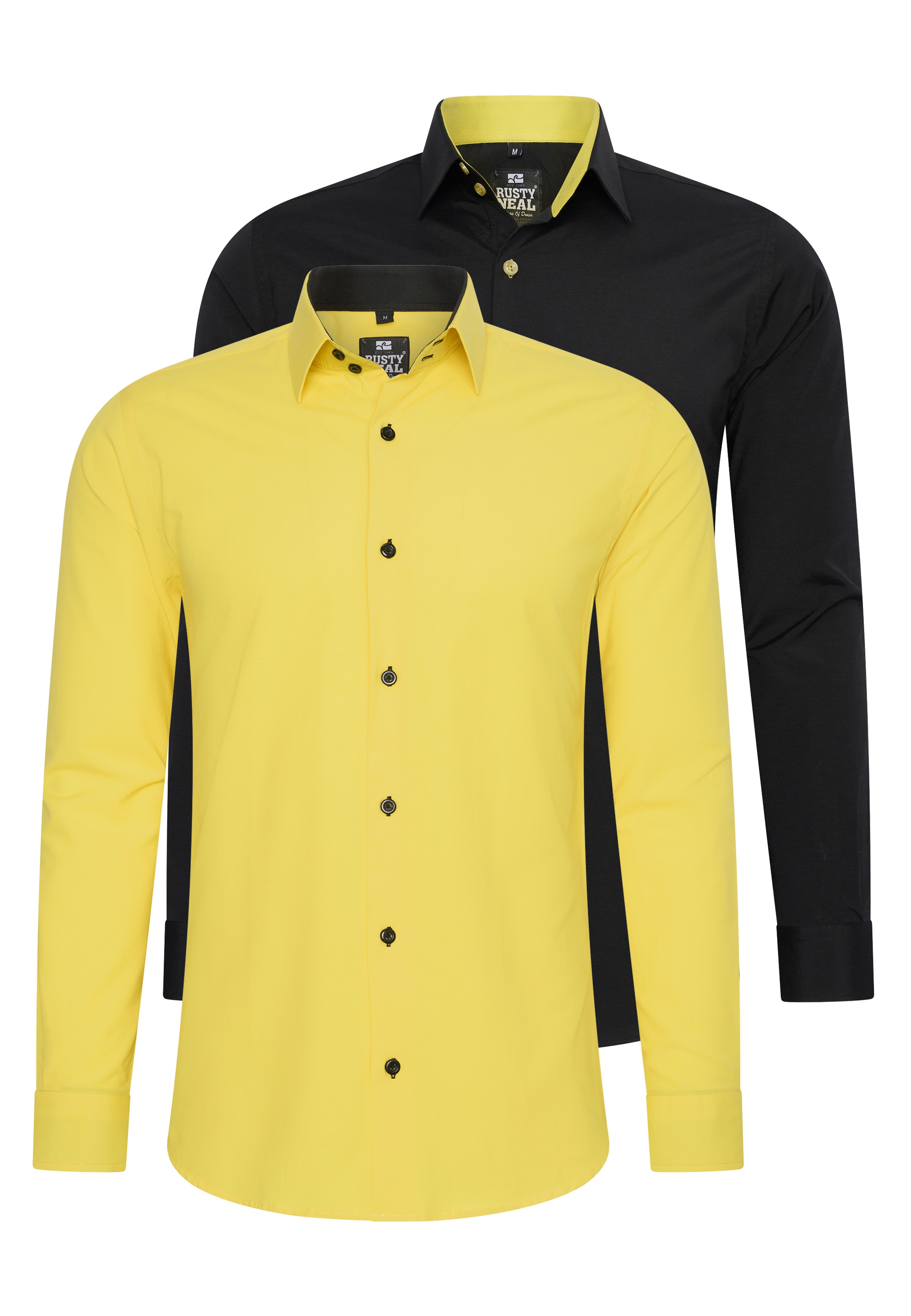 Langarmhemd RUSTY NEAL, Herren, Gr. L, EURO-Größen, gelb (gelb, schwarz), 60% Baumwolle, 37% Polyester, 3% Elasthan, unifarben, Hemden, im Slim-Fit geschnitten