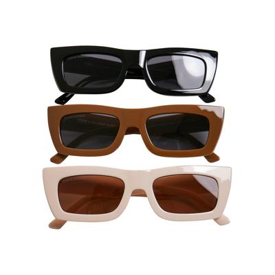 Sonnenbrille URBAN CLASSICS "Urban Classics Unisex Sunglasses Sanremo 3-Pack" Gr. one size, schwarz-weiß (schwarz, weißsand, toffe) Damen Brillen