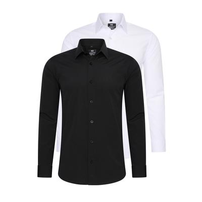 Langarmhemd RUSTY NEAL, Herren, Gr. M, EURO-Größen, schwarz-weiß (schwarz, weiß), 60% Baumwolle, 37% Polyester, 3% Elasthan, unifarben, casual, Langarm, Hemden, im Slim-Fit geschnitten Image