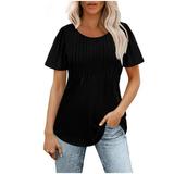 Womens T Shirts Short Sleeve Pleated Dressy Casual Scooped Neck Summer Tops Blouses Baseball Tees Women Long Sleeve Pullover Shirts for Women Extra Long Shirts for Women Wrap V Neck Woman s Fashion