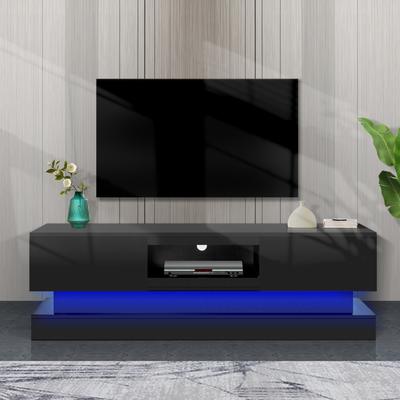 ModernTV Stand with 16-Color LED Lights, High Gloss Front