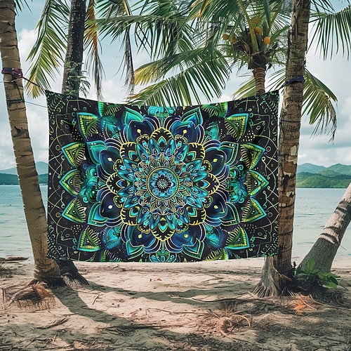 Mandala Boho blau grün Wandteppich Wanddekoration großer Wandteppich Wanddeko Fotografie Kulisse Decke Vorhang Home Schlafzimmer Wohnzimmer Dekoration Image
