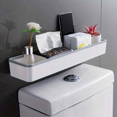 TEMU 1pc Wall-mounted Toilet Caddy: Toilet Tissue, Phone & Sundries - No Drill Adhesive Bathroom Organizer, Commercial Toilet Paper Holder Image