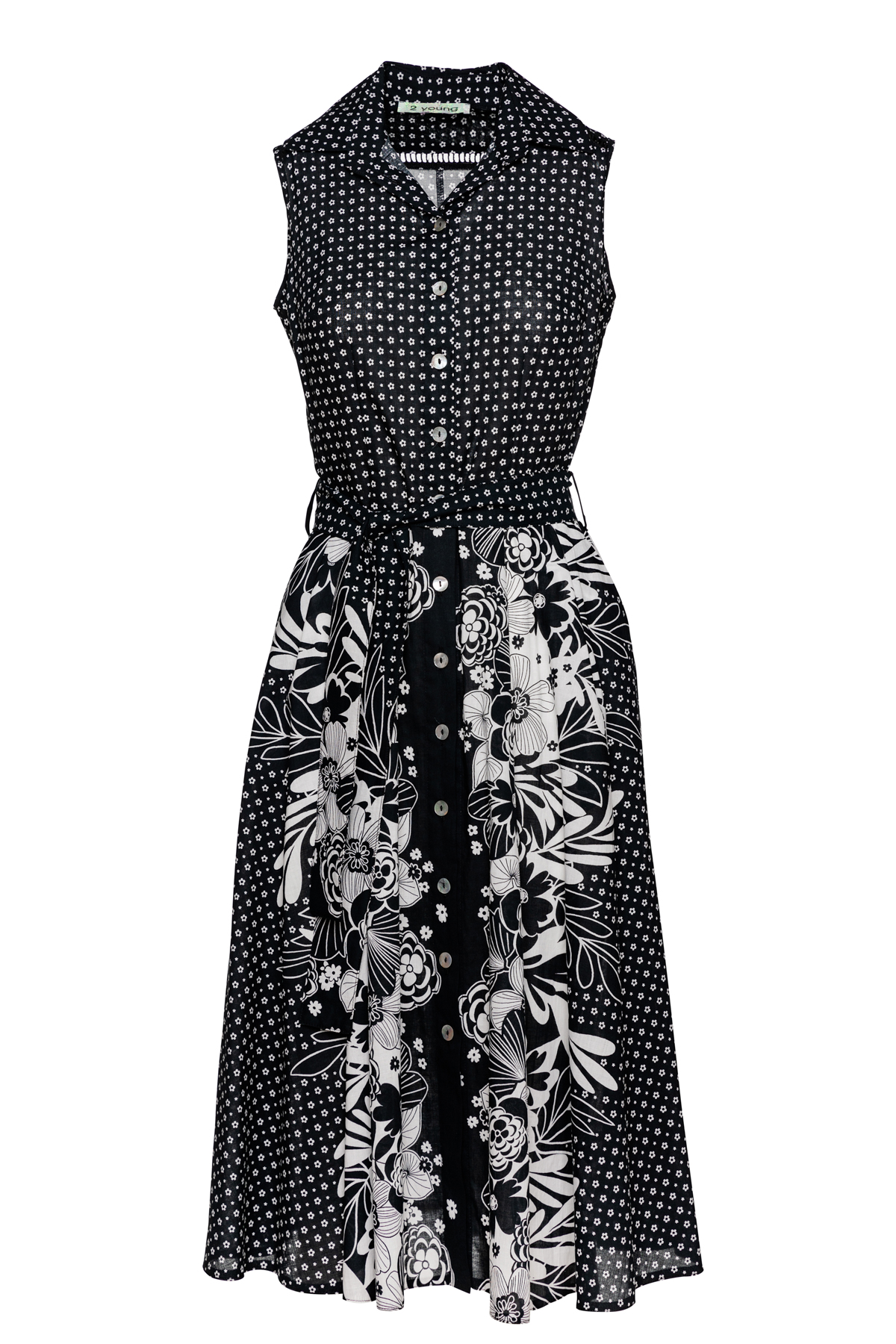 Schwarzes Print-Kleid mit Knopfleiste Image