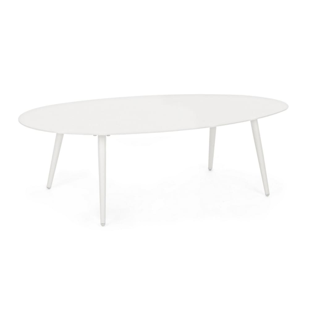 Tavolino ovale basso da esterno in alluminio bianco