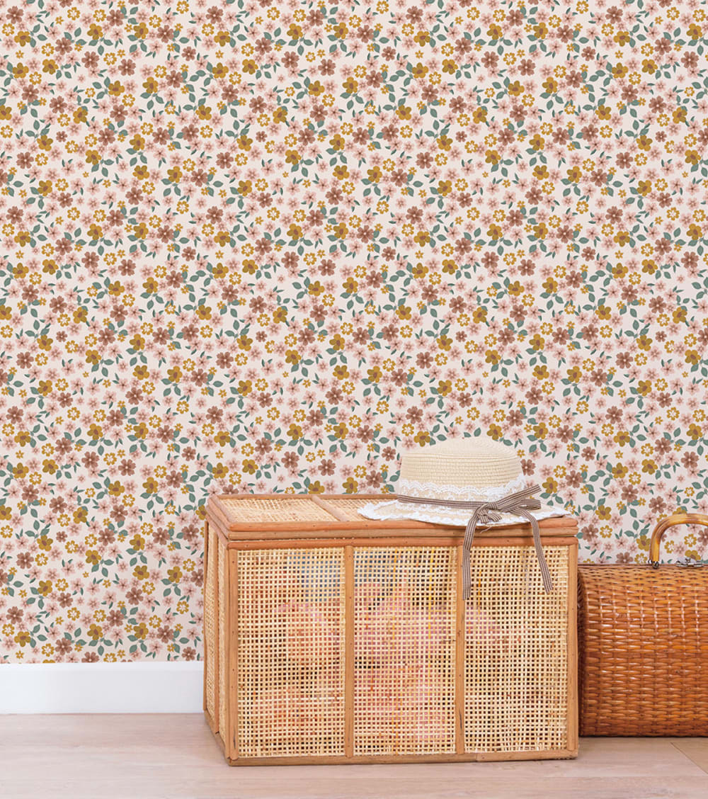 Carta da parati intessuta stampa floreale (50 cm x 10 m)