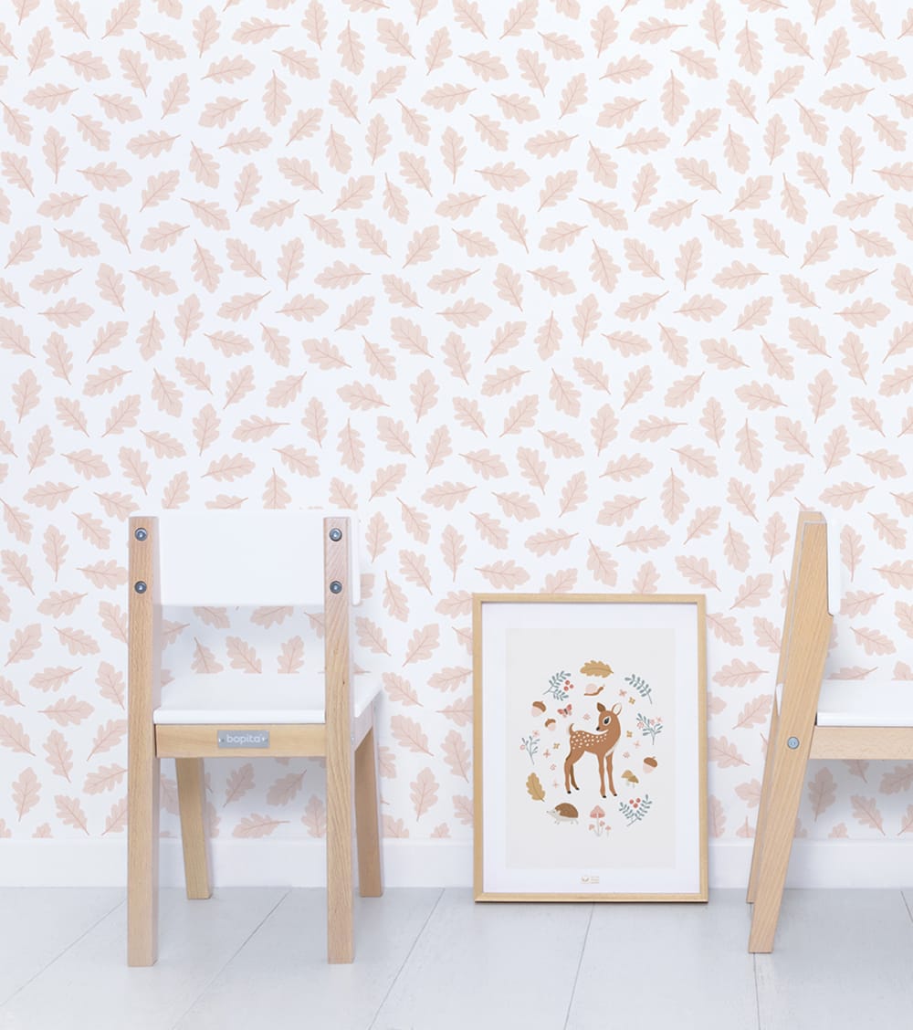 Carta da parati intessuta stampa foglie di quercia (50 cm x 10 m)