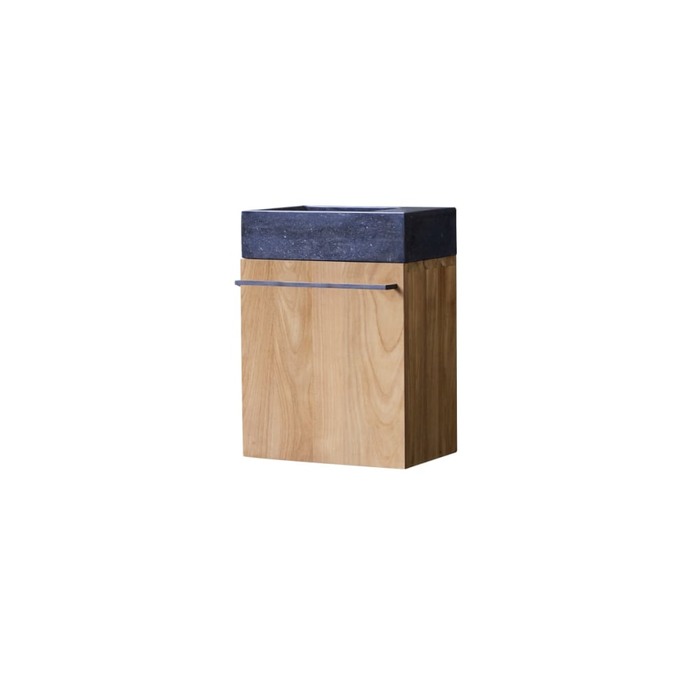 Mobile per il bagno in teak massello e lavabo in marmo black