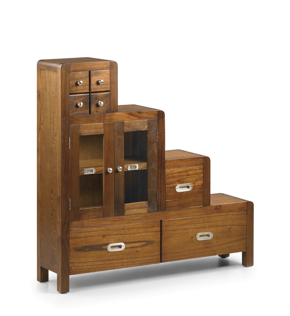 Cassettiera scala 2 porte e 7 cassetti in legno marrone L 98 cm