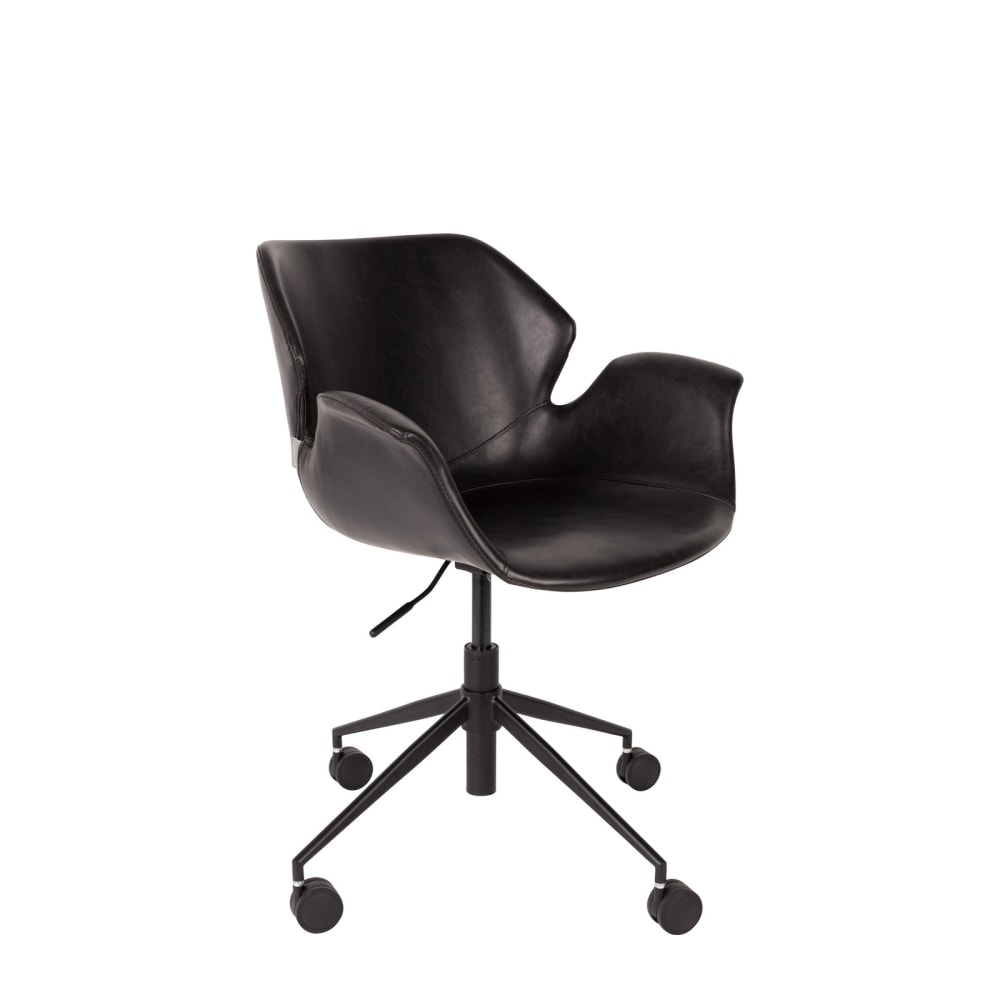 Sedia da ufficio in pelle nera con ruote