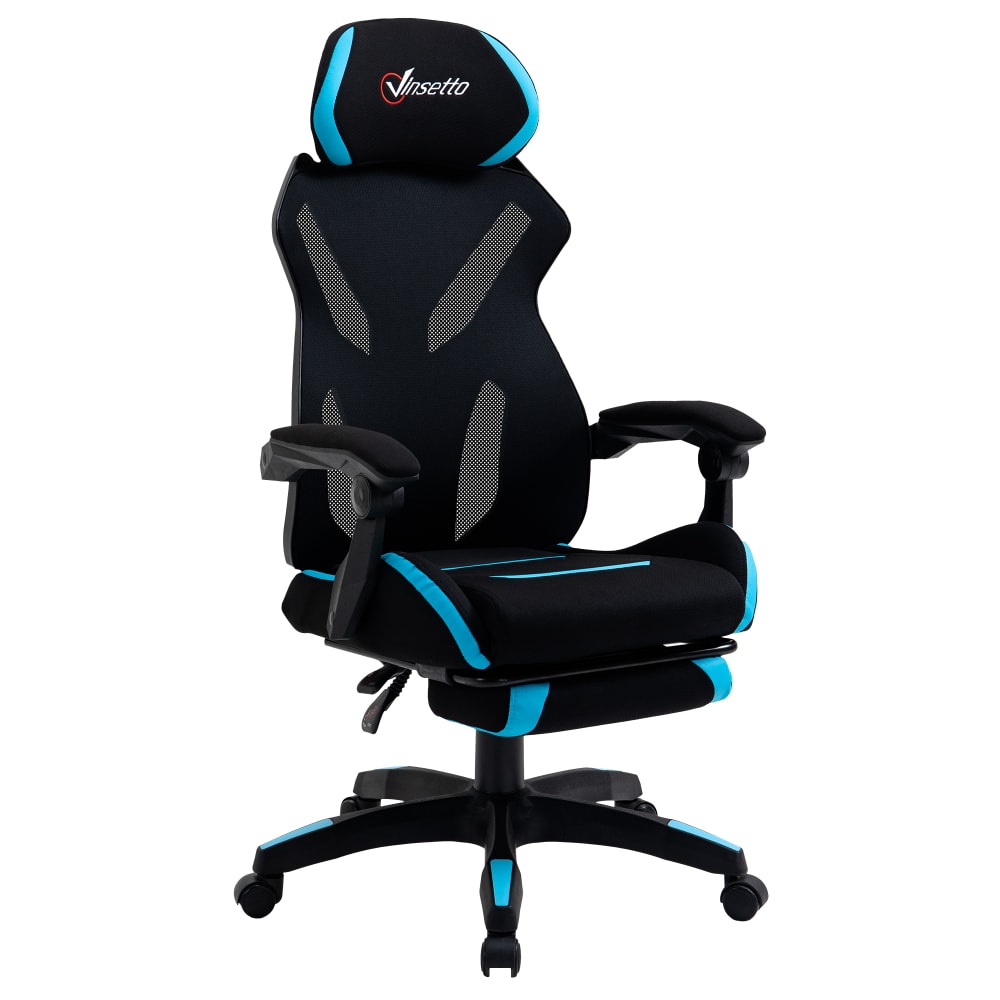 Sedia gaming ufficio racer ergonomica in tessuto nero e blu