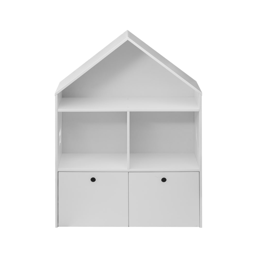Scaffale libreria basso con 3 ripiani e 2 Cassetti in MDF bianco