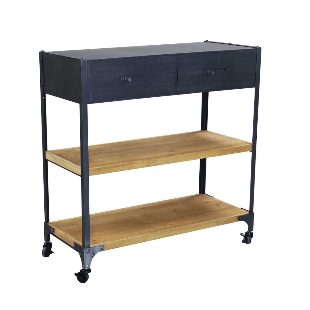 Scaffale ripiani e ruote in acciaio/legno marrone/nero 90.5x39.5x92.5