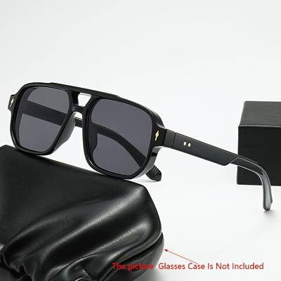 TEMU Classic Pilot-style Men's Fashion Glasses - Vintage Retro Design With Gradient Brown Lenses, & Leather Case - Casual Wear, Fashion Accessories|vintage Retro Glasses|polycarbonate Frame Image