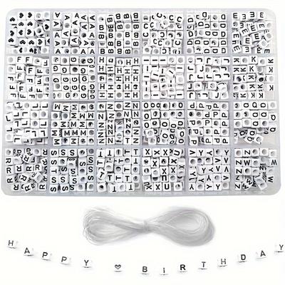 TEMU 1200pcs 6*6mm Square Letter Beads A-z Alphabet Plus 1 Roll Of Transparent Elastic Thread Image