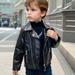 Boys Trendy Pu Leather Motorcycle Faux Leather Jackets Long Sleeve Zipper Pocket Coat