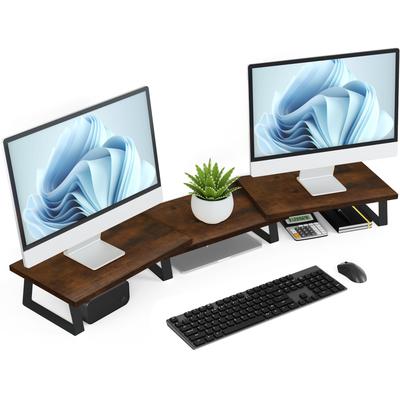 Large Dual Monitor Stand - Computer Monitor Stand, Desk Shelf For Monitor, Wood Monitor Stand With Adjustable Length And Angle, Desktop Organizer, Large Monitor Stand For Pc, Laptop