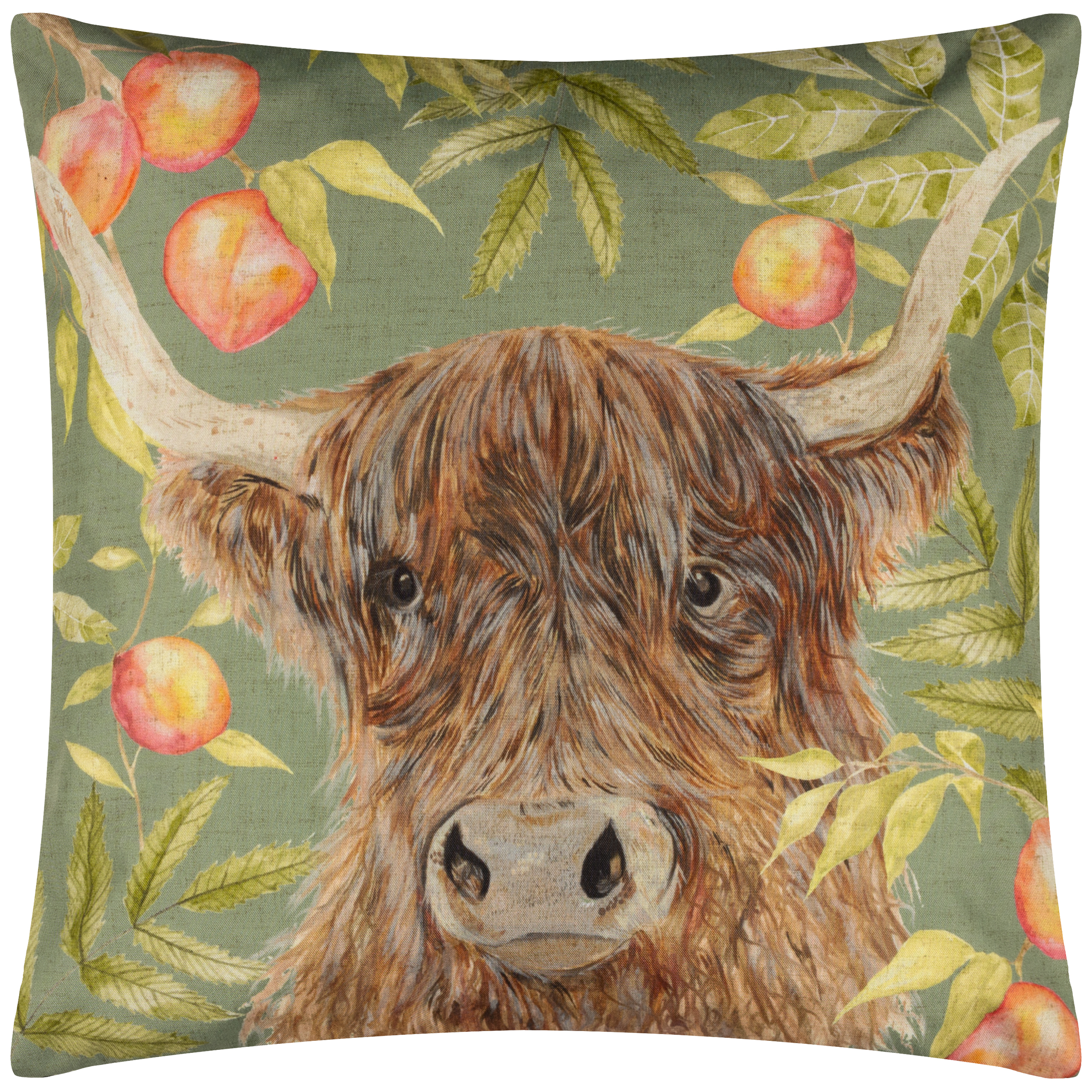 Evans Lichfield Grove Highlandcow Outdoor Cushion - Olive - One Size | Evans Lichfield Sale | Discount Designer Brands