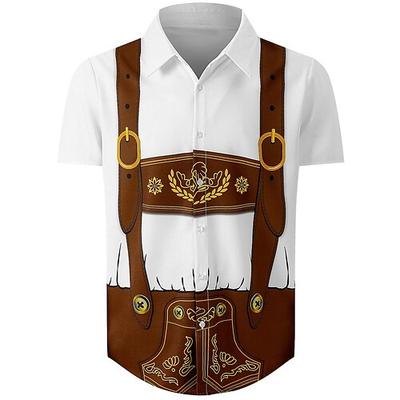 Oktoberfestbier Bluse / Hemd Lederhosen Grafik Für Herren Erwachsene Karneval Oktoberfestbier 3D-Druck Party Urlaub Image